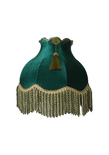 Ahşap Ayak Zümrüt Renk Kadife Kaplı Lambader Vintage Model