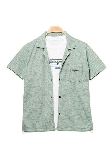 Erkek Çocuk Urban Jakarlı Çıtçıt Kapama Yeşil Gömlek Tişört Takım