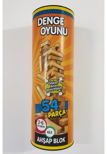 Denge Oyunu 54 Parça Doğal Ahşap, Silindir Kutu