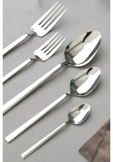 Lugga Doğa Yemek - Tatlı Çatal Kaşık Ve Çay Kaşık Takımı 6 Kişilik 30 Parça Gri