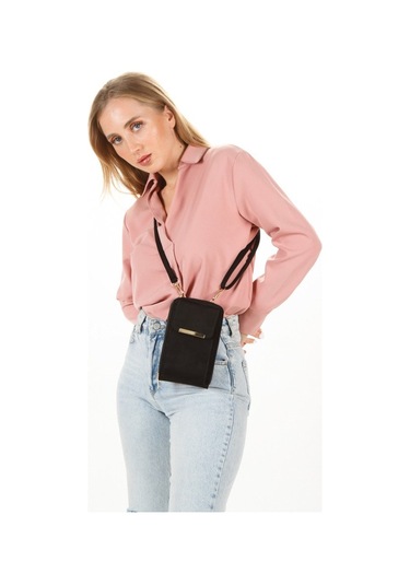 Newish Polo Kadın Siyah Süet Bella Telefonluk Cüzdan El Ve Omuz Çantası New283 Siyah