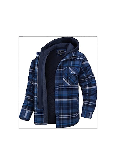 Edwardest Erkek Kareli Uzun Kollu Oversized Kapüşonlu Ceket Lacivert