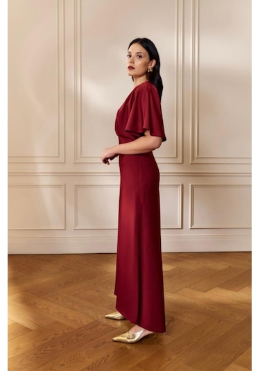 Nayana Asimetrik Elbise Bordo