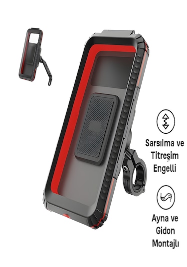 Su Geçirmez Motosiklet Ayna Gidon/direksiyon Montajlı Telefon Tutucu Titreşim Önleyici - Pro Mat Siyah