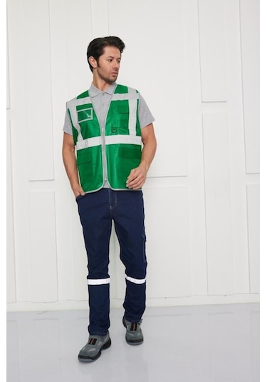 Orange Safety Mühendis Tipi İkaz Yeleği Koyu Yeşil