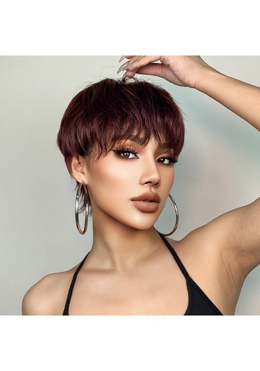 Kadın Perukları Kısa Katmanlı Peri Kesim Peruklar Saç Bantlı Doğal Görünümlü Kabarık Saç Peruk