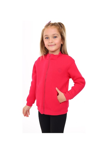 Toontoy Kız Çocuk Nakışlı Hırka Koyu Fuşya