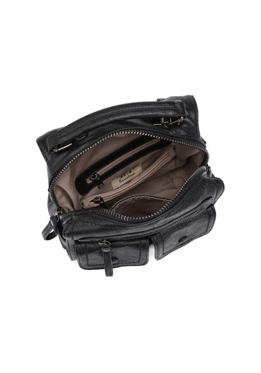 Yıkama Deri Sırt Askılı Kadın Çantası 21k Barcelona 1917 Siyah