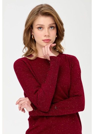 Desen Triko Kadın Sıfır Yaka Önü Kısa Arkası Uzun Bluz 23331 Vişne Çürüğü Vişne Çürüğü