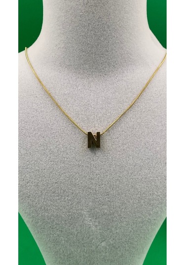 14k Altın Renginde N Harf Minimal Model Çelik Kadın Kolye Altın