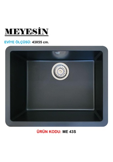 Meyesin ME-43S Tezgah Altı Granit Mutfak Eviyesi Siyah 43 x 55 CM