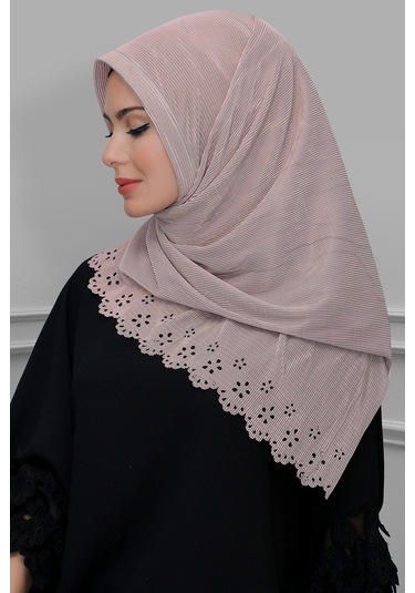 Gül Kurusu Pratik Hazır Geçmeli Tesettür Eşarp Fukuro Piliseli Çi Gülkurusu