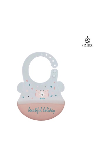 Pembe-beyaz Renk Tatil Ayı Ve Beautiful Holiday Desenli Silikon Önlük