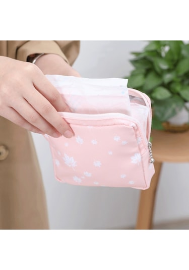 Sones Kızlar Taşınabilir Hijyenik Ped Saklama Çantası Kozmetik Ruj Çantası Beyaz Yaprak Diğer
