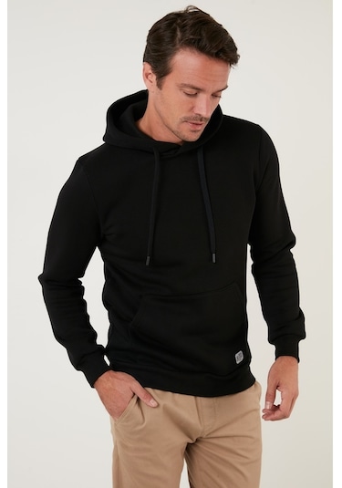 Buratti Regular Fit Kapüşonlu Kanguru Cepli Içi Tüylü Yumuşak Şardonlu Erkek Sweat 5905281 Siyah
