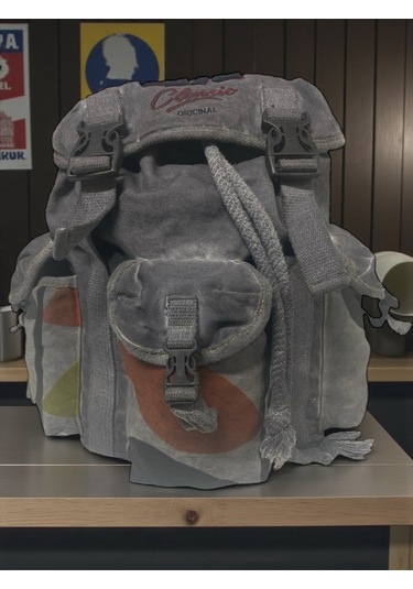 Kaliteli Tek Gözlü Vintage Disayn Unisex Sırt Günlük Okul Gezi Kamp Trekking Çantası Kc Ahtapot Bag Gri - Haki