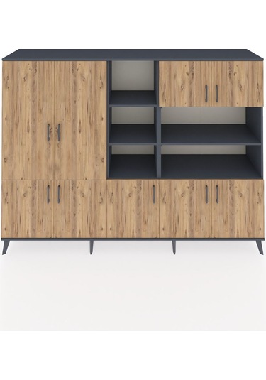 Hyperion Dolap 14 Raflı 9 Kapaklı 220x44x163 Antrasit-çam/antrasi Antrasit-çam/antrasit
