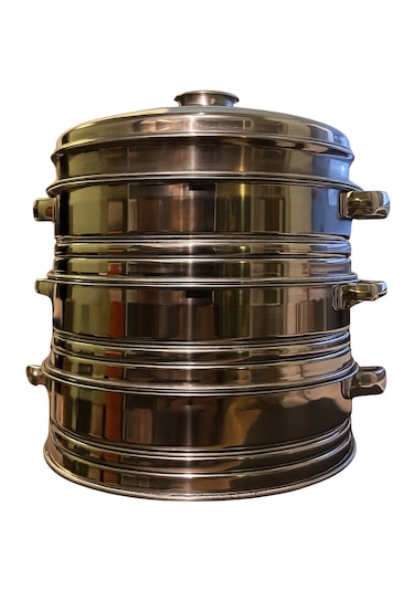 Alümınyum Bambu Buhar Sepetı 3 Kat Alumınum Steamer 18cm 3 Layer - 1adet Metalik