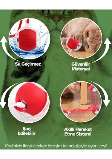 Zekton Kırmızı Akıllı Hareketli Şarjlı 360 Derece Dönebilen Kedi