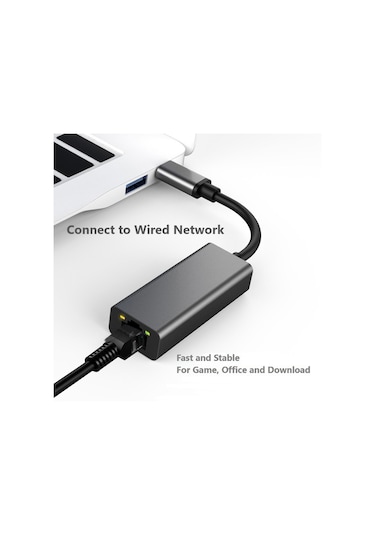 Cbtx 0352B Tip-C RJ45 LAN Adaptörü LED Göstergeli Ethernet Ağ Kartı Gri