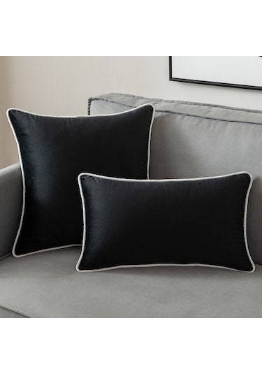 Gajeena Siyah Beyaz Kenarli Kadife Telli Modern Minimalist Yastik Kılıfı - 45x45cm Yastiksiz, Ev Dekoru Icin Konforlu Omuzluk Siyah Beyaz