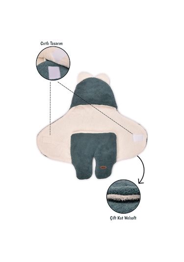 0-12 Ay Çift Kat Elyaflı Bebek Dış Kundak- Pelüş Bebek Battaniyesi- Ayaklı Welsoft Bebek Uyku Tulumu
