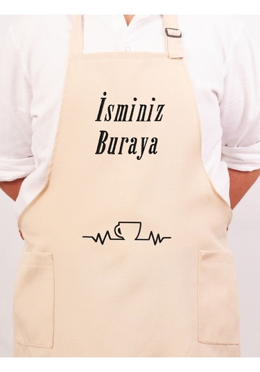 Mutfak Önlüğü Kişiye Ve İsme Özel Nakışlı Mutfak Önlüğü Fincan Farklı Renkler Krem