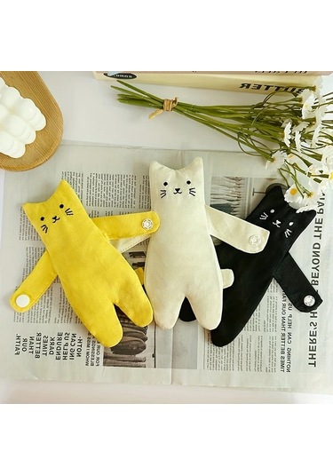 Elmpaly Sevimli Sarı Kedi Baskılı Fermuarlı Mini Kumaş Bozukluk Cüzdanı