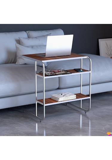 Modilayn C Yan Sehpa Geniş Boy Tekerlekli Çalışma, Atıştırmalık, Yemek, Laptop Sehpası Abanoz Ahşap