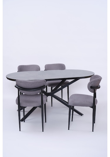 Bohem Metal Polo Boyalı Mdf Lak Panel Yemek Masa Takımı 90x170 Siyah