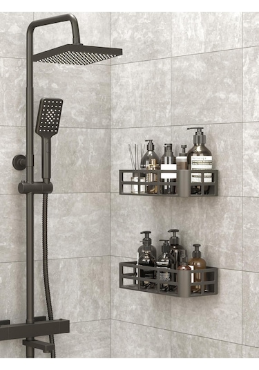 Mithra Life 2 Adet Düzenleyici Yapışkanlı Banyo Organizer Duş Rafı Mıt1146 Siyah