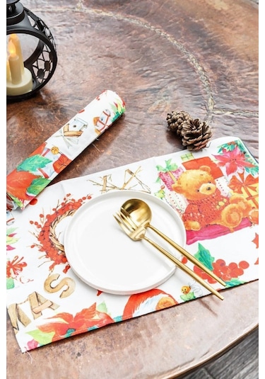 2'li Yılbaşı Duck Keten Amerikan Servisi 30 X 40 Cm Çok Renkli