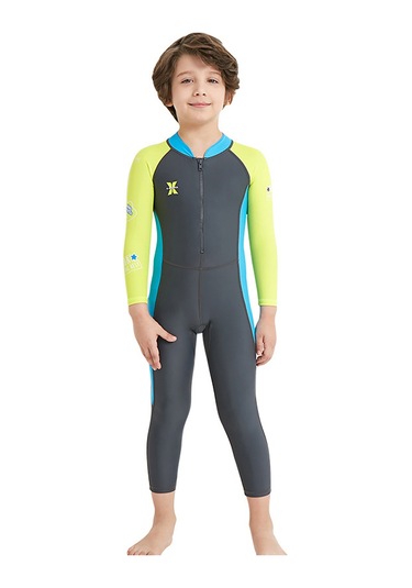 Geeksen Çocuklar İçin Uzun Kollü Güneşten Koruyucu Hızlı Kuruyan Tek Parça Yüzücü Kostüm - Koyu Gri Xxl Koyu Gri