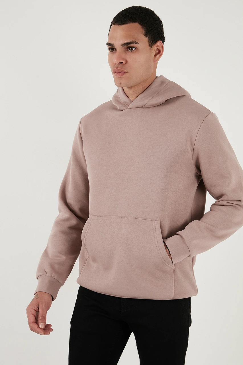 Buratti Regular Fit Kapüşonlu Kanguru Cepli Içi Tüylü Yumuşak Şardonlu Erkek Sweat 5905281 Gül