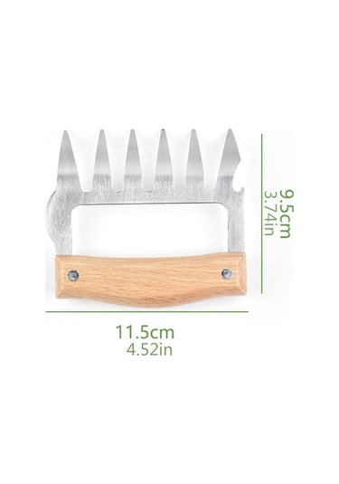 Cbtx Ayı Pençesi Şekilli Paslanmaz Çelik Barbekü Çatalı Tavuk Rendelenmiş Ahşap Saplı Kaymaz Yaratıcı Mutfak Çatal Pençe Et Pençe Ayırıcı Gümüş
