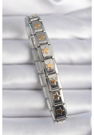 316l Çelik Gümüş Renk Gold Yıldız İşleme Nomination Charm Bileklik