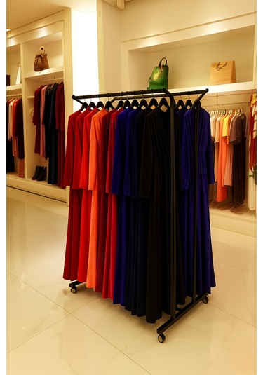 Premium 170 Cm Çelik Konfeksiyon Elbise Askılık Pingo Ayak Portatif Home Hanger 125 Cm En Demonte Siyah