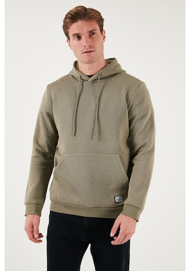 Buratti Regular Fit Kapüşonlu Kanguru Cepli Içi Tüylü Yumuşak Şardonlu Erkek Sweat 5905281 Vizon Yeşili