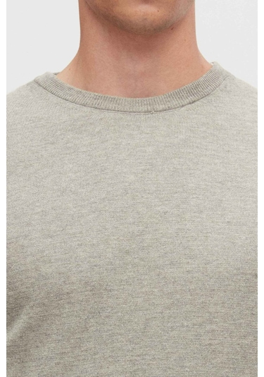 Regular Fit Gri Tüylenme Yapmayan Bisiklet Yaka Triko Kazak Gri