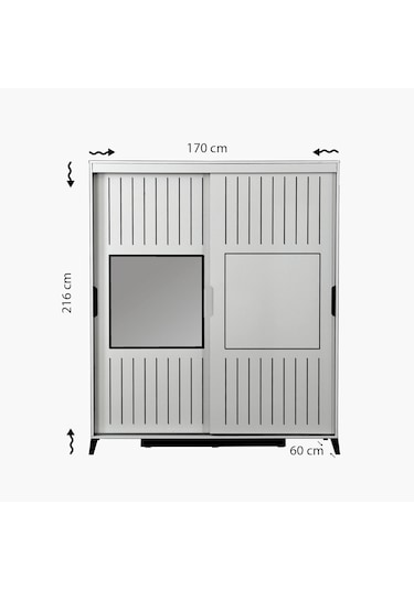 Pasifichome Huga Sürgülü Gardırop Meşe 170Cm / 2 Kapaklı Çekmeceli Dolap