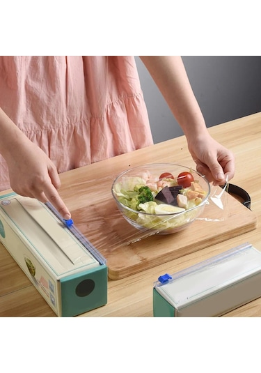 Ximistore9 4'lü Tekrarlı Kullanım Plastik Streç Kesici Kutusu - İki Yönlü Otomatik Yapışkan - 33 Cm 13 İnç Rollere Uyumlu Mavi