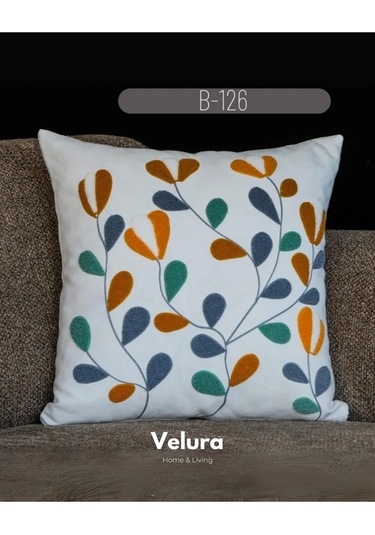 Dekoratif Kırlent & Pinterest Kırlent & Keten Kumaş - Nakış İşleme & B126 Mavi - Yeşil