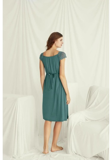 Monamise 18536 Hamile Lohusa Kalın Askılı Dantelli Gecelik-yeşil