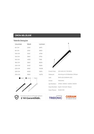 Linear Modern Led Avize Sarkıt Armatür Lineer Aydınlatma