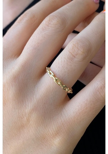 Zümrüt Sarraf 14 Ayar Yeşil Altın Kadın Minimal Zincir Yüzük 553891704