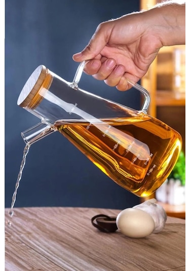 Kapris 2 Adet Bambu Kapaklı Borosilikat Cam Yağlık Sirkelik 900ml 16532