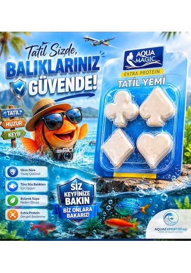 Akvaryum Balık Tatil Yemi - Dörtlü Yem - Yavaş Salınım - Ekstra Protein - Balıklarınız Güvende Kalsın