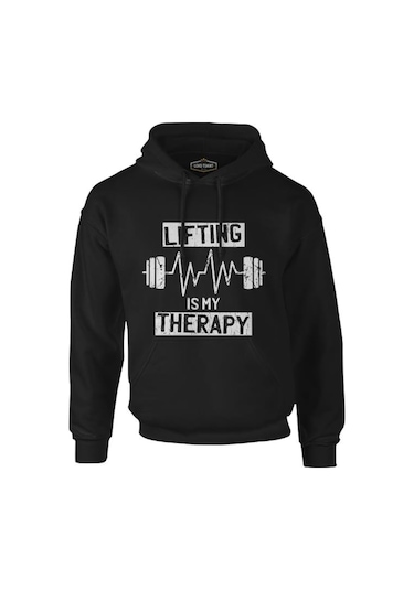 Bodybuilding - Lifting Therapy Siyah Erkek Fermuarsız Kapşonlu