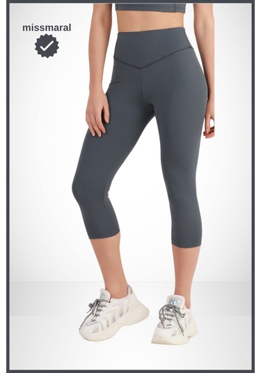 Diz Altı Kapri Tayt Antrasit Yüksek Bel Toparlayıcı Dar Paça Karyoka Dikiş Detaylı Capri 1020 Antrasit