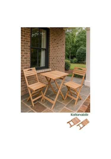 Balkon Bahçe Mutfak 3'lü Bistro Set Katlanır Masa Sandalye